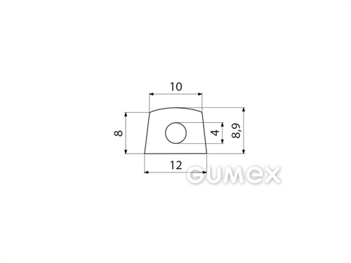 Geformtes Silikonprofil mit Loch, 8,9x12/10mm, 40°ShA, -60°C/+180°C, transparent, 